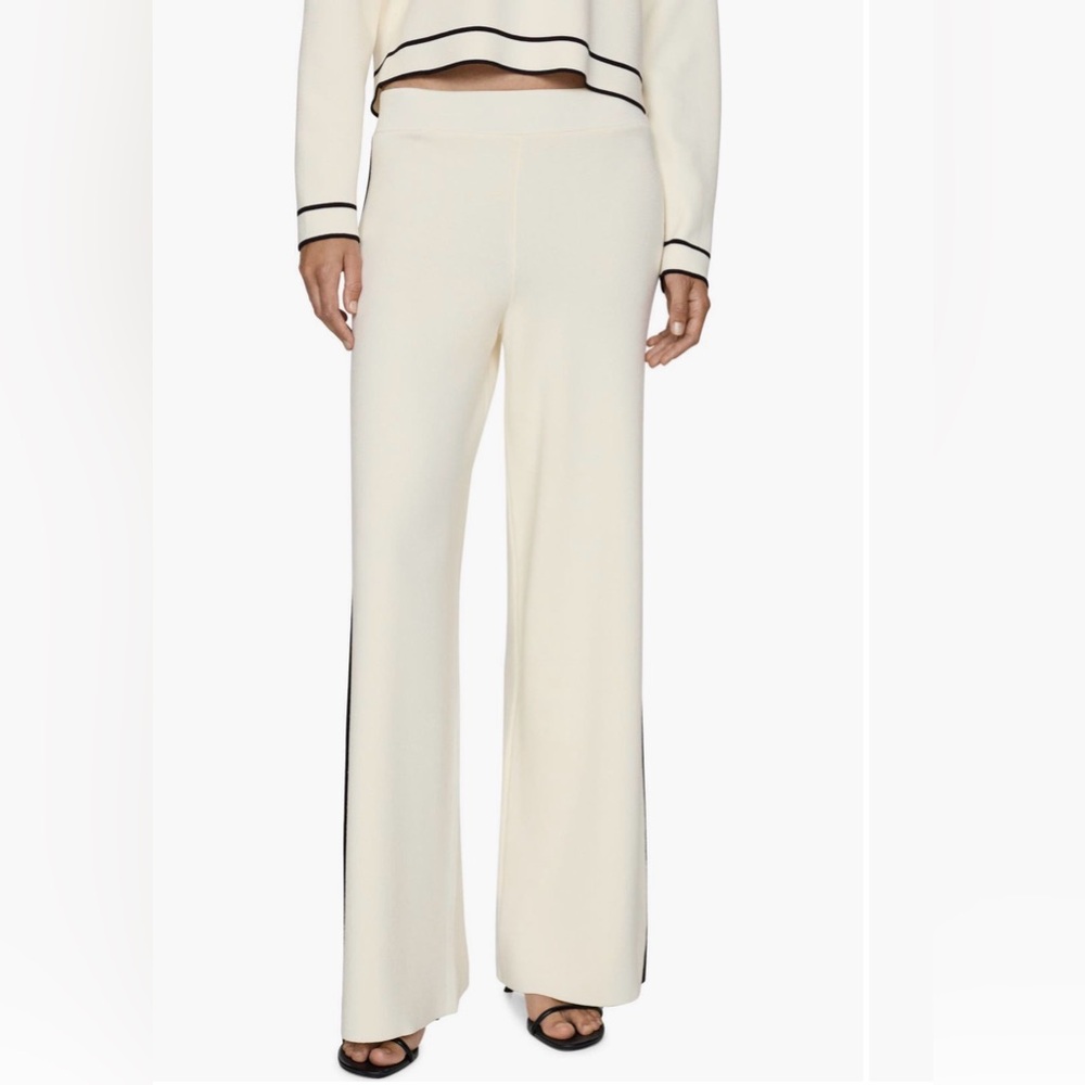 MANGO Knit Cream and Black Stripe Track Pants